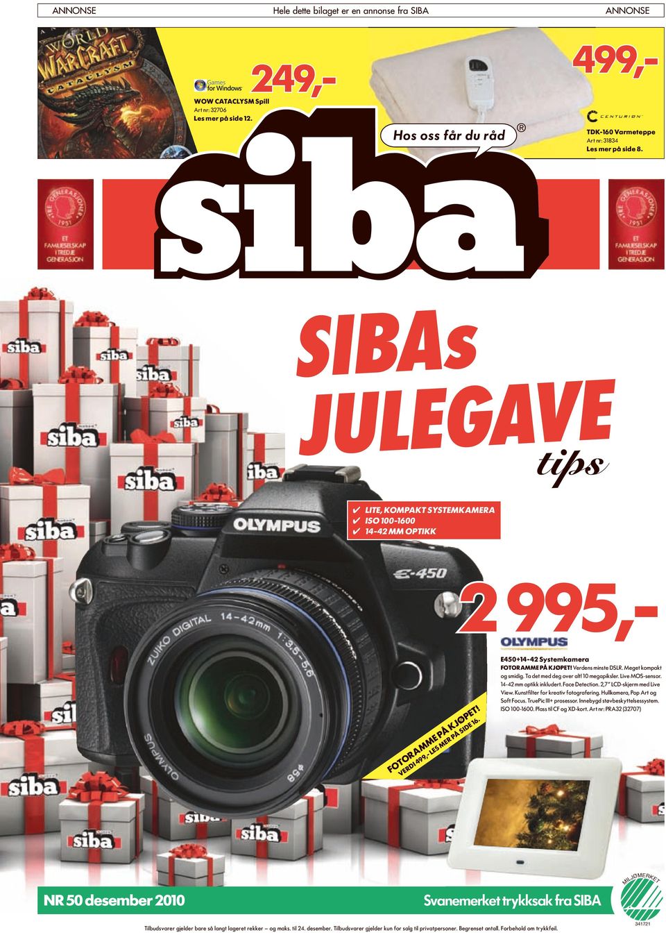 Verdens minste DSLR. Meget kompakt og smidig. Ta det med deg over alt! 10 megapiksler. Live MOS-sensor. 14-42 mm optikk inkludert. Face Detection. 2,7 LCD-skjerm med Live View.