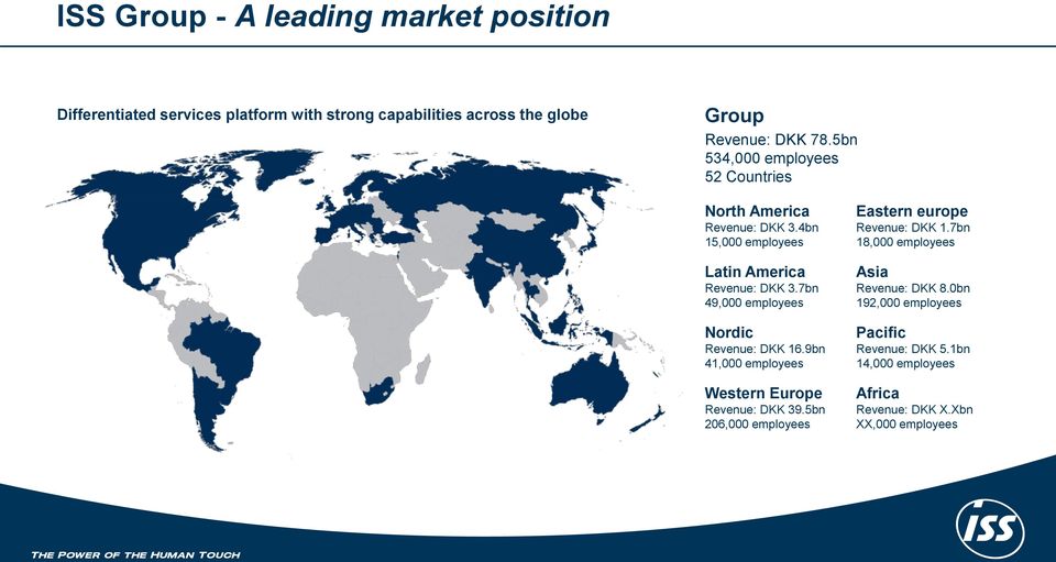 7bn 49,000 employees Nordic Revenue: DKK 16.9bn 41,000 employees Western Europe Revenue: DKK 39.