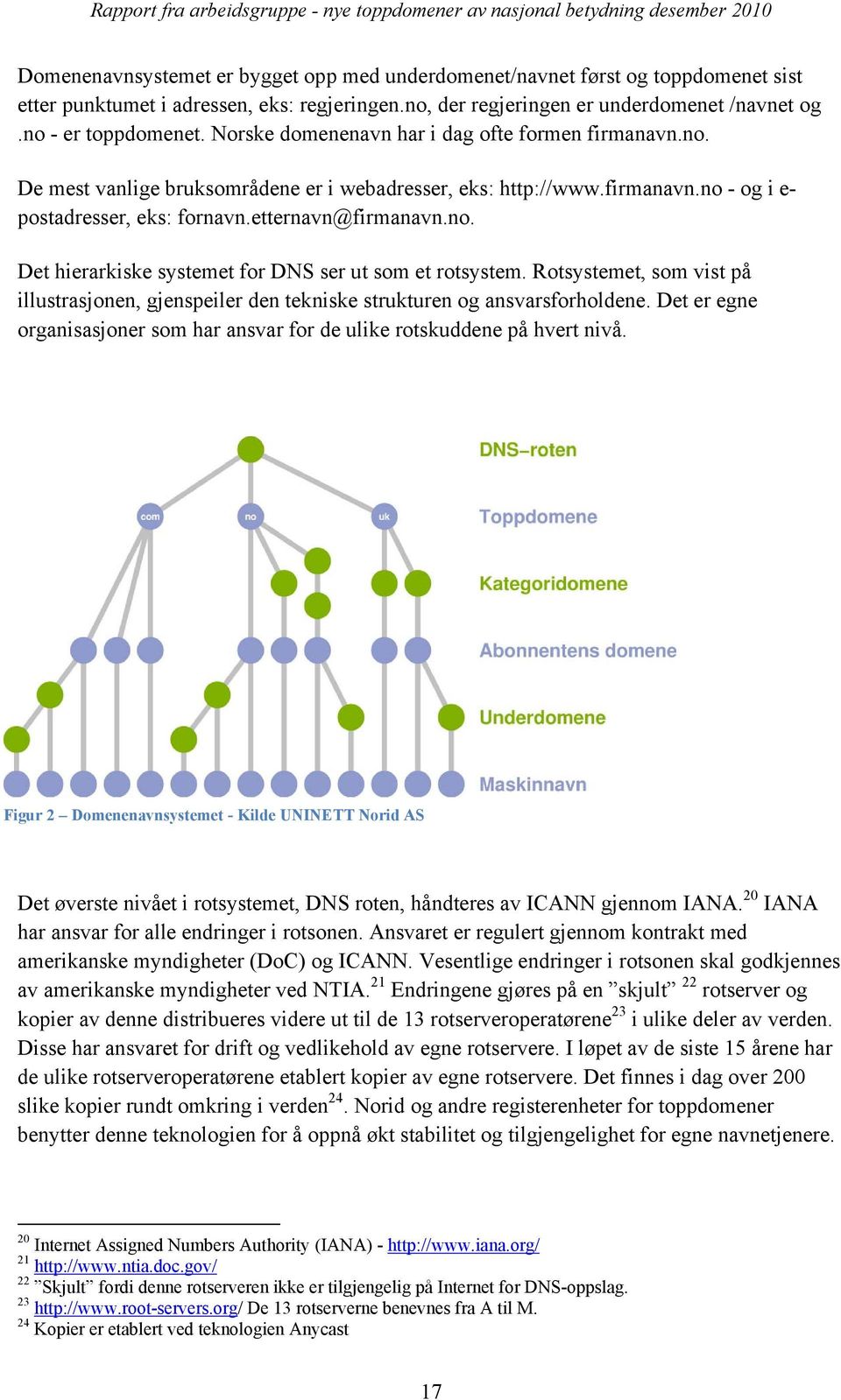 Rotsystemet, som vist på illustrasjonen, gjenspeiler den tekniske strukturen og ansvarsforholdene. Det er egne organisasjoner som har ansvar for de ulike rotskuddene på hvert nivå.