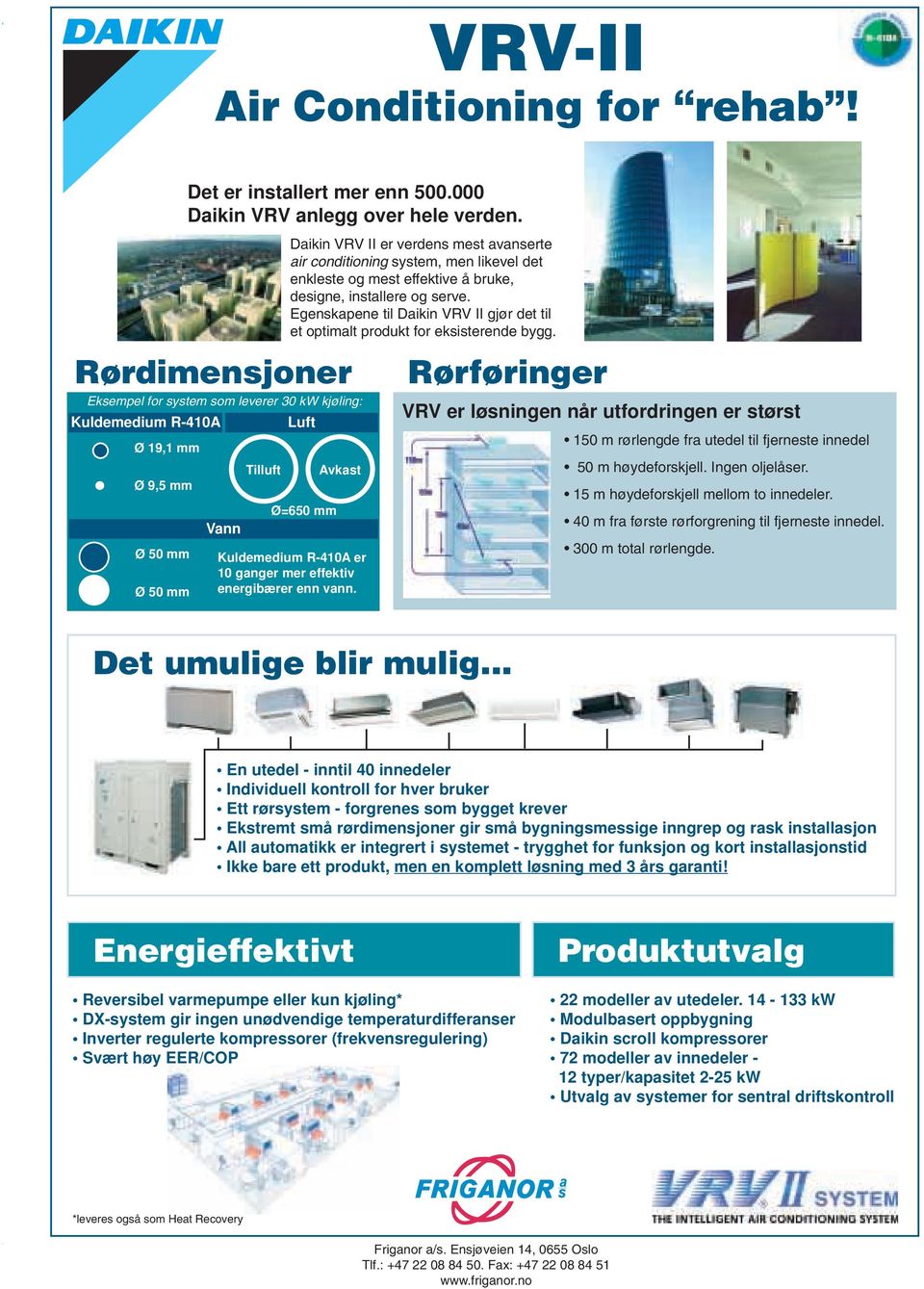 Egenskapene til Daikin VRV II gjør det til et optimalt produkt for eksisterende bygg.