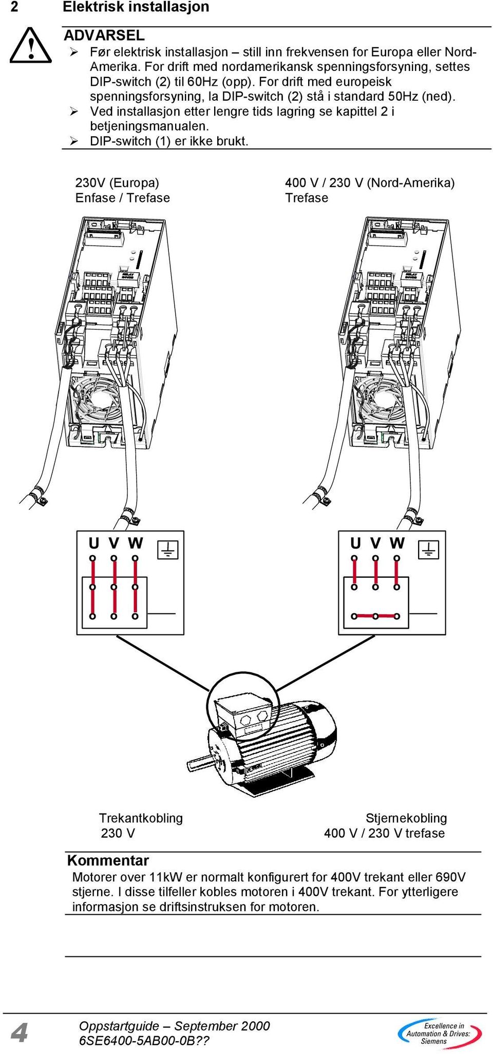 Ved installasjon etter lengre tids lagring se kapittel 2 i betjeningsmanualen. DIP-switch () er ikke brukt.