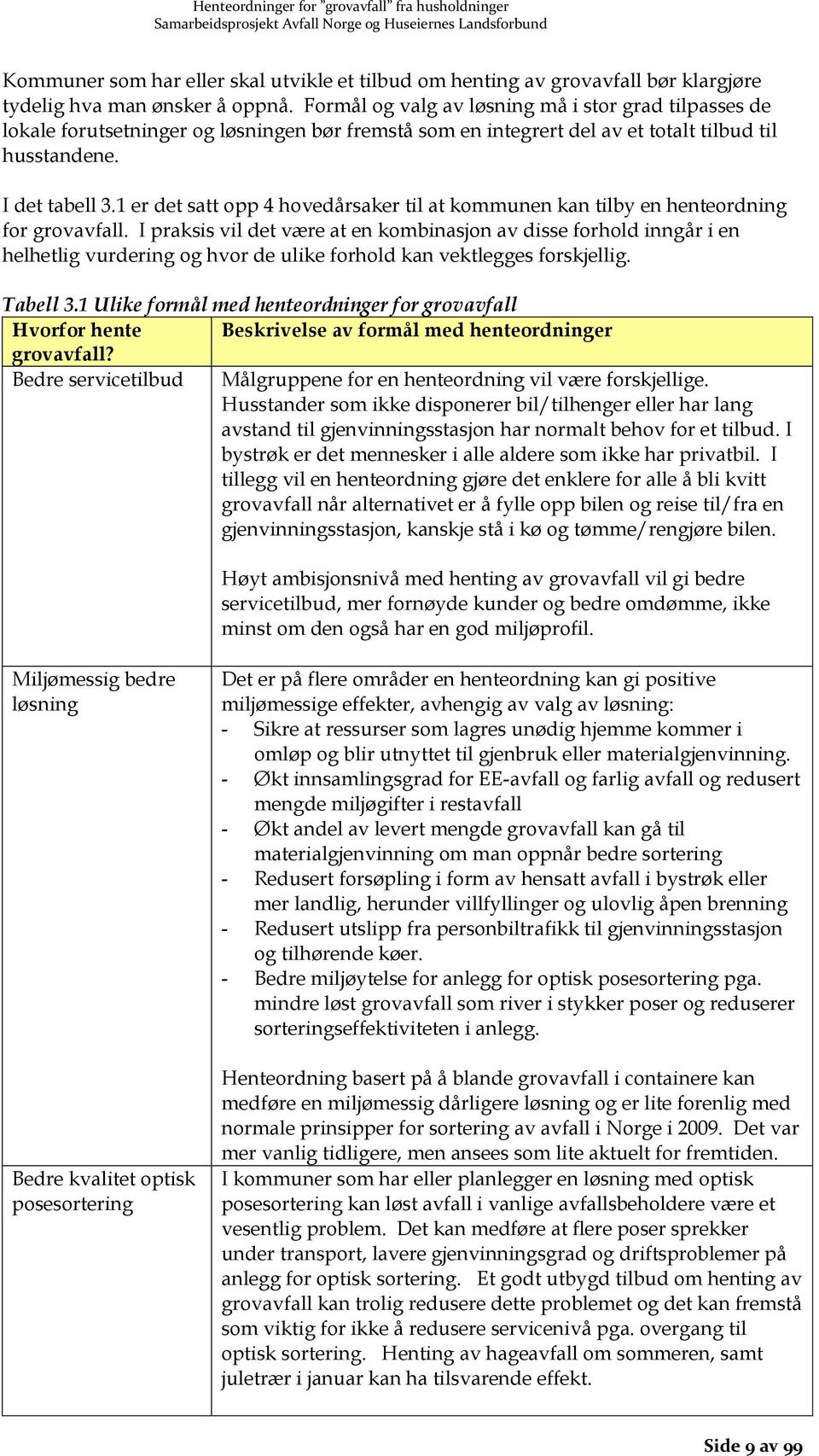 1 er det satt opp 4 hovedårsaker til at kommunen kan tilby en henteordning for grovavfall.