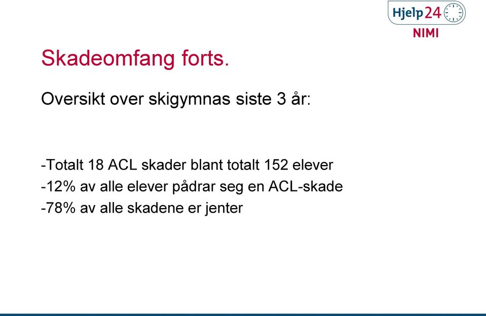 18 ACL skader blant totalt 152 elever -12%