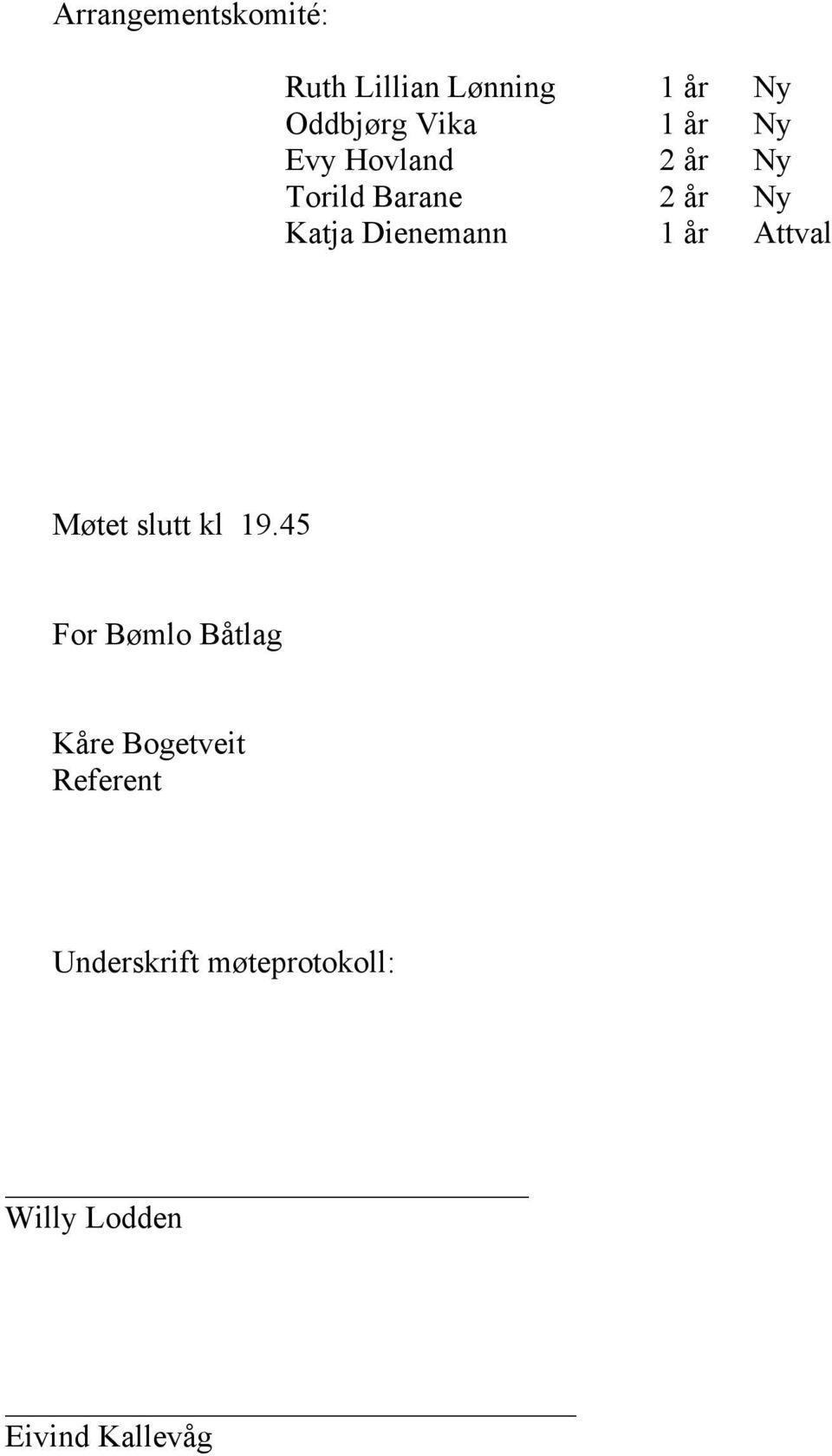 1 år Attval Møtet slutt kl 19.