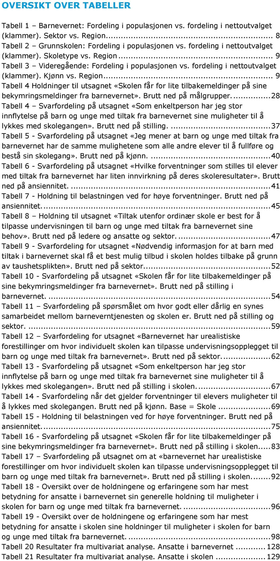 Brutt ned på målgrupper.... 28 Tabell 4 Svarfordeling på utsagnet «Som enkeltperson har jeg stor innflytelse på barn og unge med tiltak fra barnevernet sine muligheter til å lykkes med skolegangen».