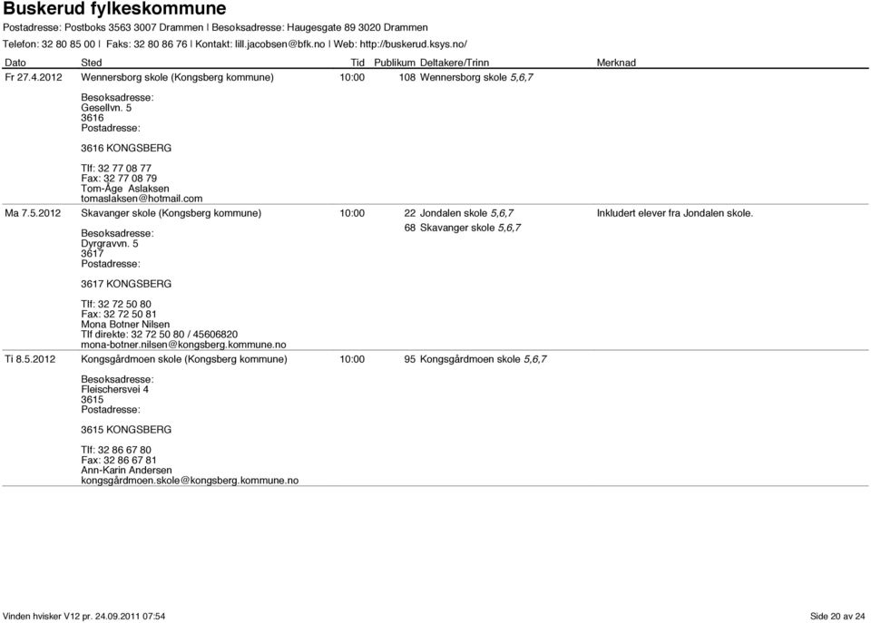 5 3617 10:00 22 Jondalen skole 5,6,7 68 Skavanger skole 5,6,7 Inkludert elever fra Jondalen skole.