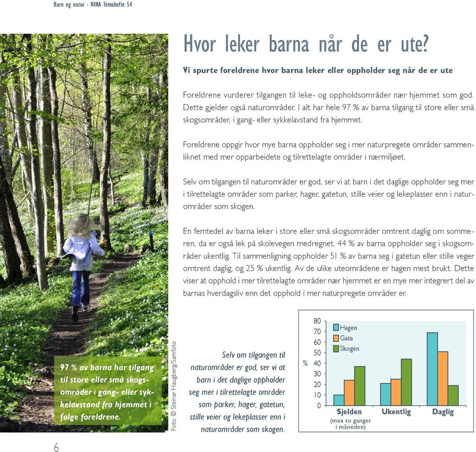 I alt har hele 97 % av barna tilgang til store eller små skogsområder, i gang- eller sykkelavstand fra hjemmet.