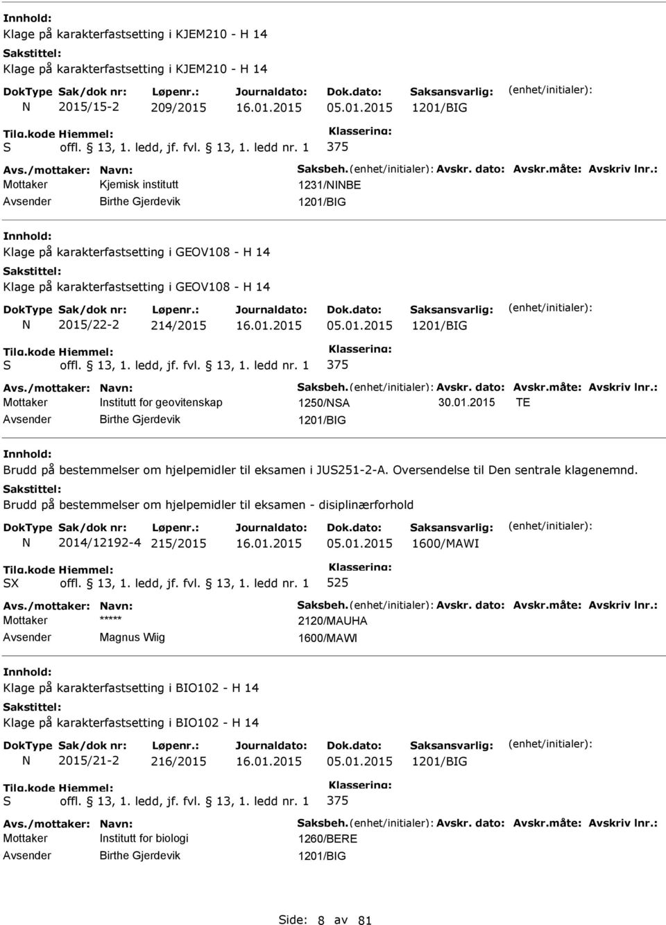 /mottaker: avn: aksbeh. Avskr. dato: Avskr.måte: Avskriv lnr.: Mottaker nstitutt for geovitenskap 1250/A 30.01.