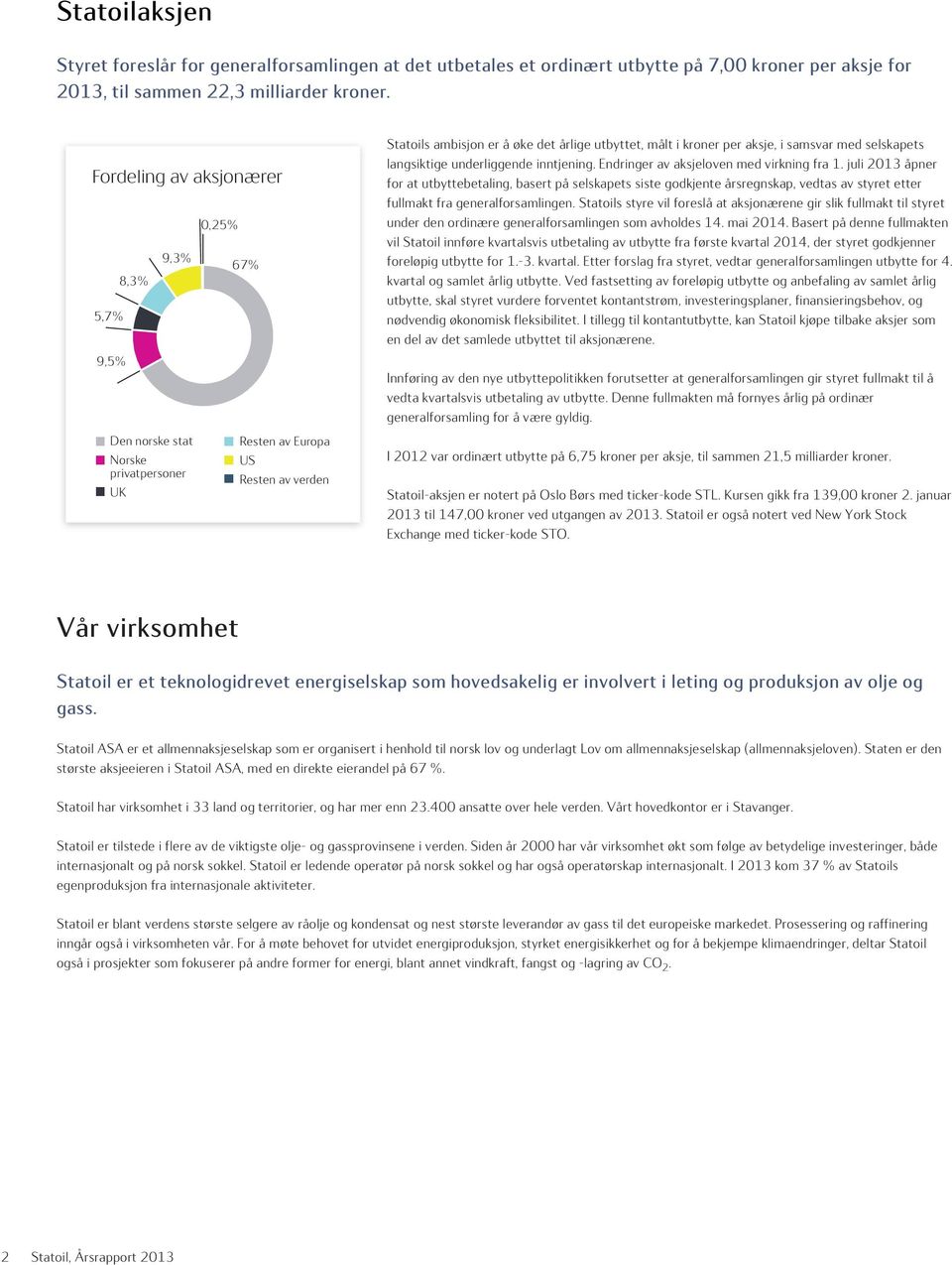 aksje, i samsvar med selskapets langsiktige underliggende inntjening. Endringer av aksjeloven med virkning fra 1.