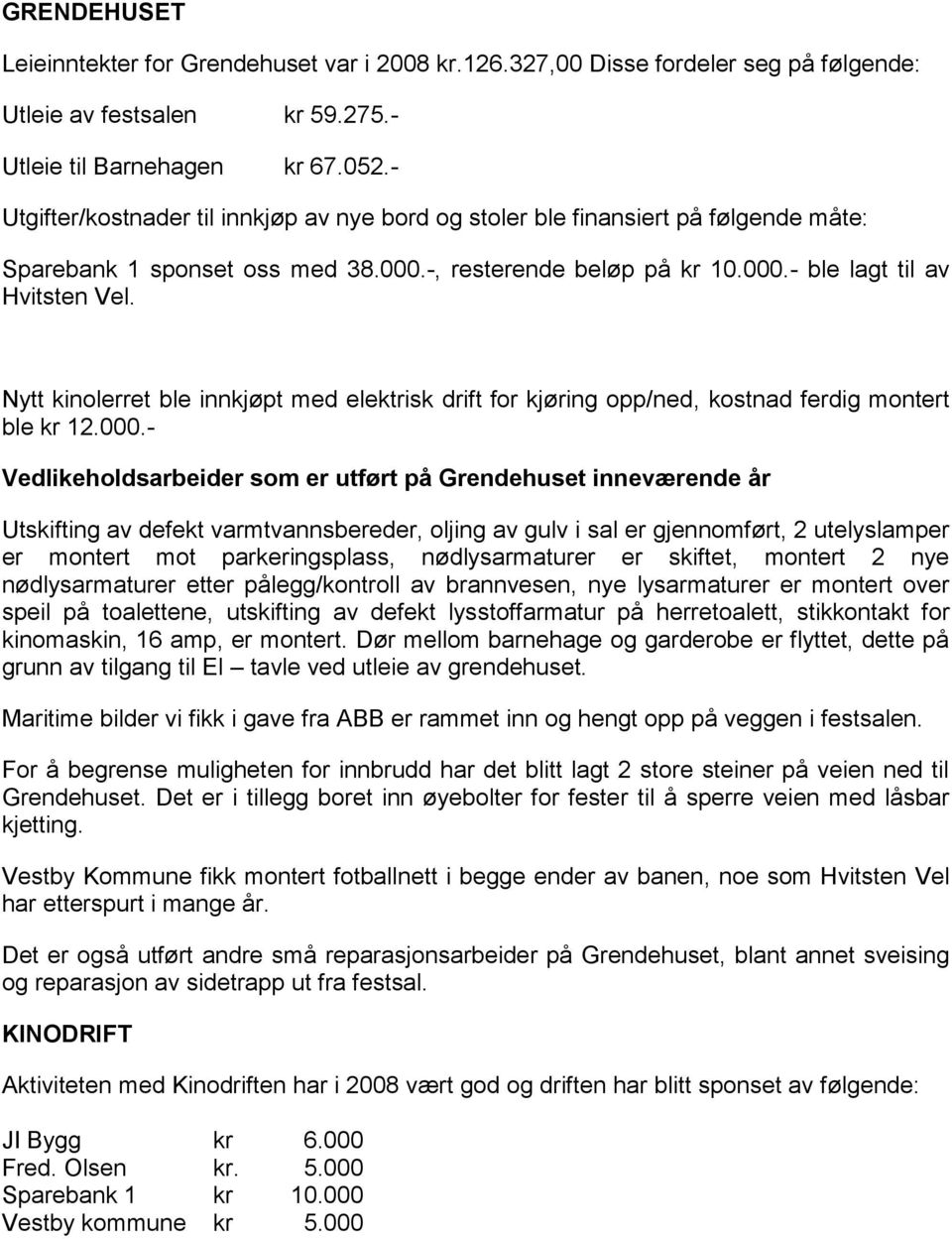 Nytt kinolerret ble innkjøpt med elektrisk drift for kjøring opp/ned, kostnad ferdig montert ble kr 12.000.