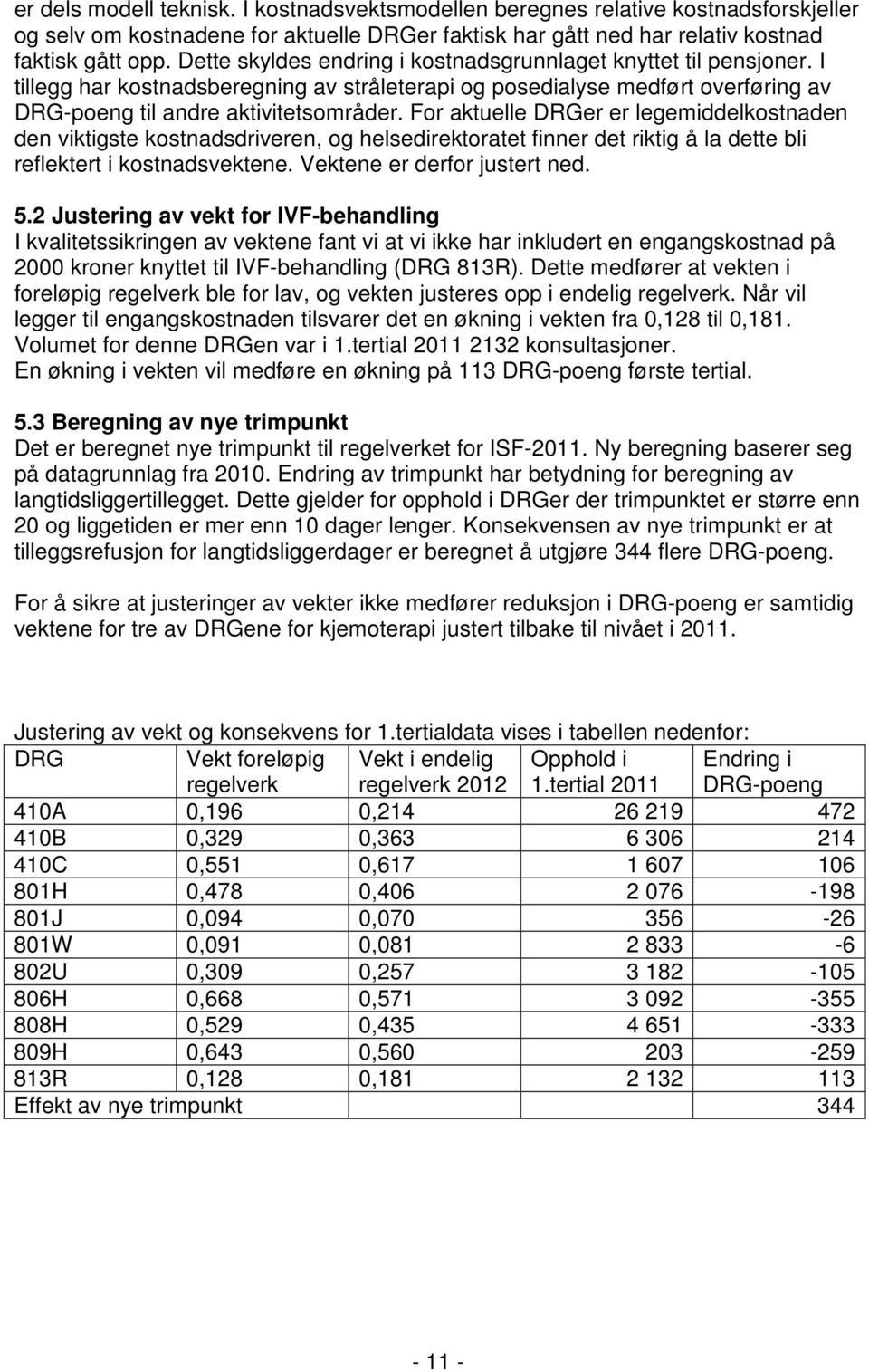 For aktuelle DRGer er legemiddelkostnaden den viktigste kostnadsdriveren, og helsedirektoratet finner det riktig å la dette bli reflektert i kostnadsvektene. Vektene er derfor justert ned. 5.