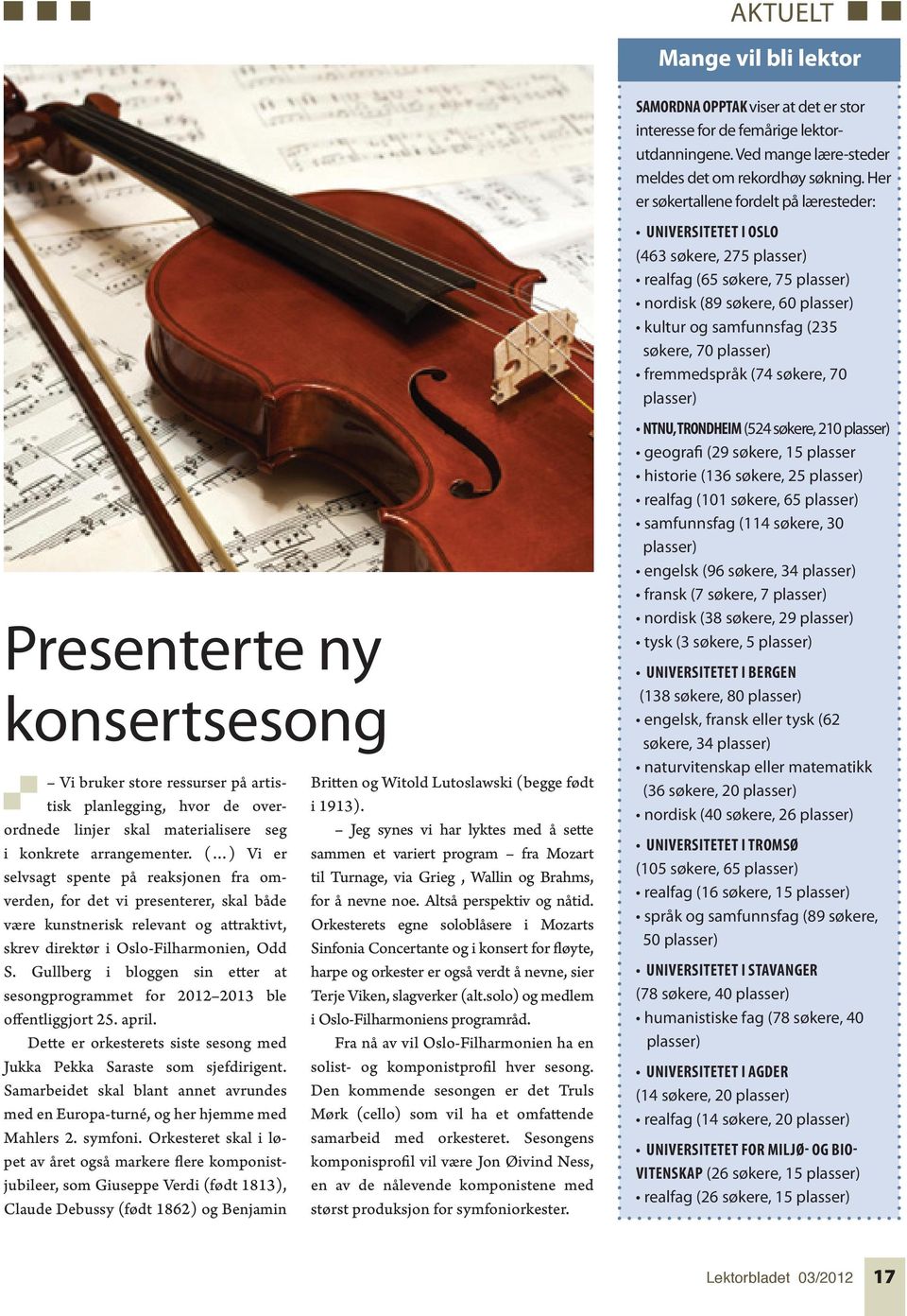 Gullberg i bloggen sin etter at sesongprogrammet for 2012 2013 ble offentliggjort 25. april. Dette er orkesterets siste sesong med Jukka Pekka Saraste som sjefdirigent.