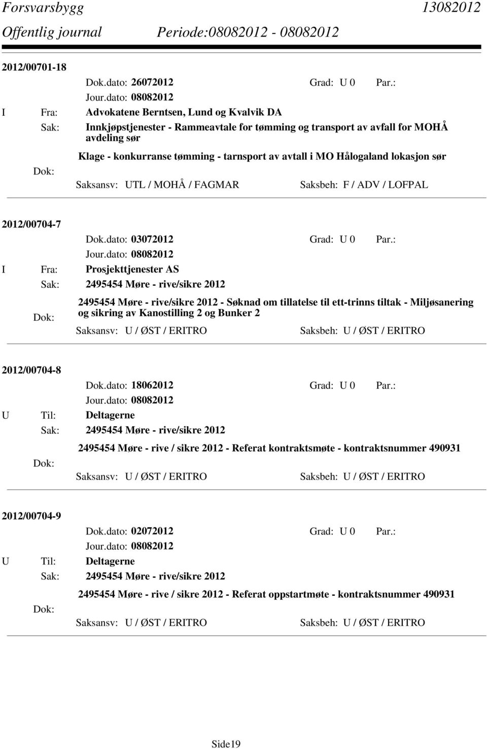Hålogaland lokasjon sør Saksansv: UTL / MOHÅ / FAGMAR Saksbeh: F / ADV / LOFPAL 2012/00704-7 Dok.dato: 03072012 Grad: U 0 Par.