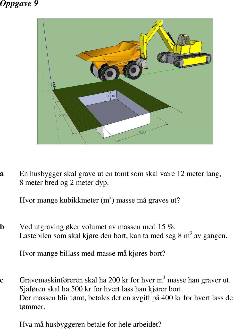 Lsteilen som skl kjøre den ort, kn t med seg 8 m 3 v gngen. Hvor mnge illss med msse må kjøres ort?