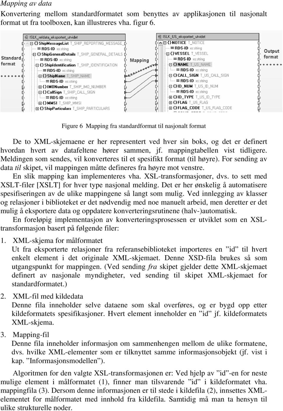 mappingtabellen vist tidligere. Meldingen som sendes, vil konverteres til et spesifikt format (til høyre). For sending av data til skipet, vil mappingen måtte defineres fra høyre mot venstre.