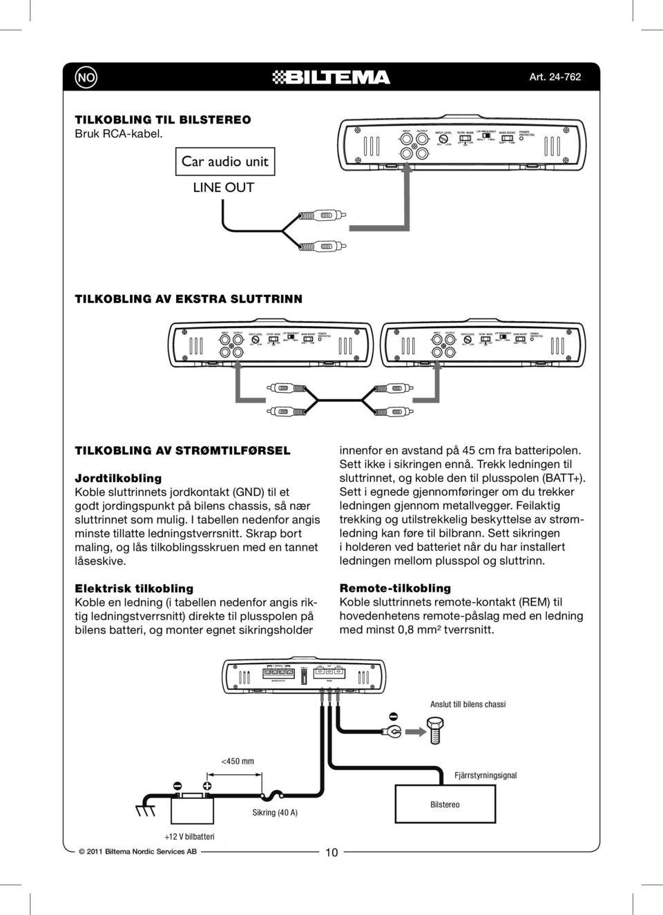 LINE OUT ar audio unit LINE OUT eakers Option 2: Line output connection onnect the amplifier to another amplifier.