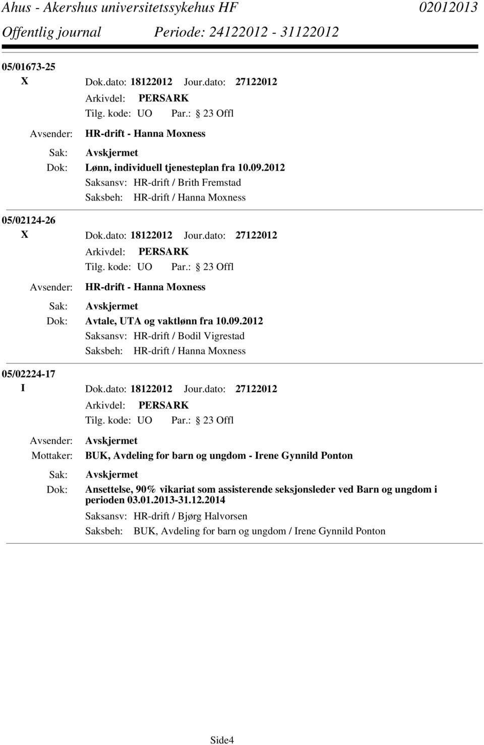 2012 Saksansv: HR-drift / Bodil Vigrestad 05/02224-17 I Dok.dato: 18122012 Jour.