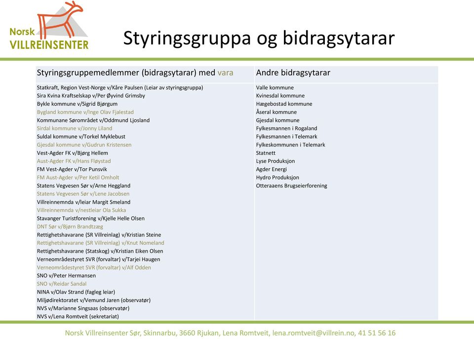 Kristensen Vest-Agder FK v/bjørg Hellem Aust-Agder FK v/hans Fløystad FM Vest-Agder v/tor Punsvik FM Aust-Agder v/per Ketil Omholt Statens Vegvesen Sør v/arne Heggland Statens Vegvesen Sør v/lene