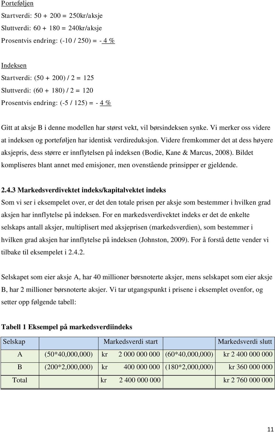 Videre fremkommer det at dess høyere aksjepris, dess større er innflytelsen på indeksen (Bodie, Kane & Marcus, 2008).