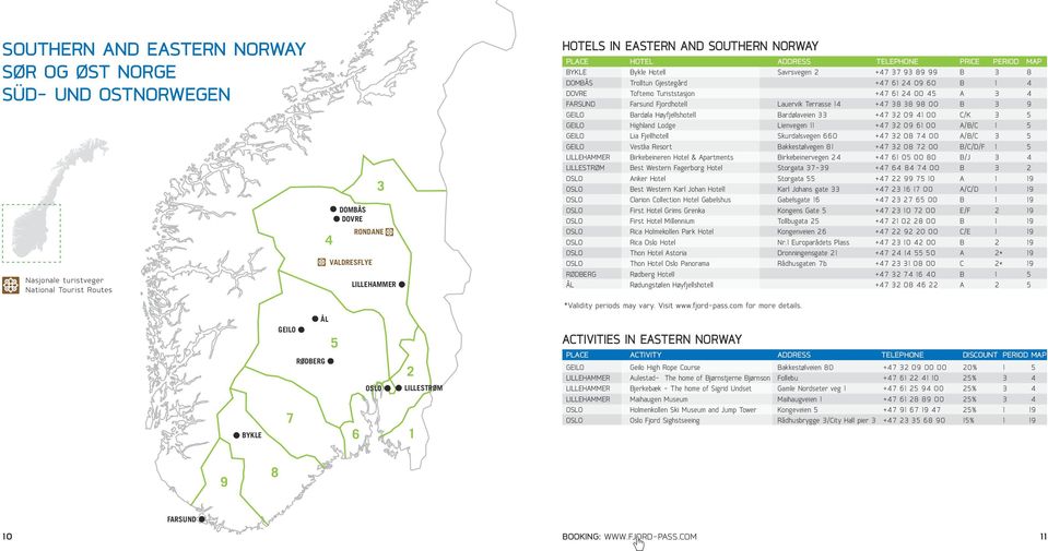 4 DOVRE Toftemo Turiststasjon +47 61 24 00 45 A 3 4 FARSUND Farsund Fjordhotell Lauervik Terrasse 14 +47 38 38 98 00 B 3 9 GEILO Bardøla Høyfjellshotell Bardølaveien 33 +47 32 09 41 00 C/K 3 5 GEILO