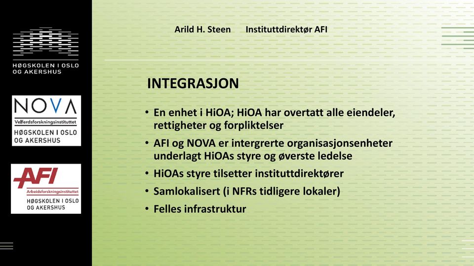 rettigheter og forpliktelser AFI og NOVA er intergrerte