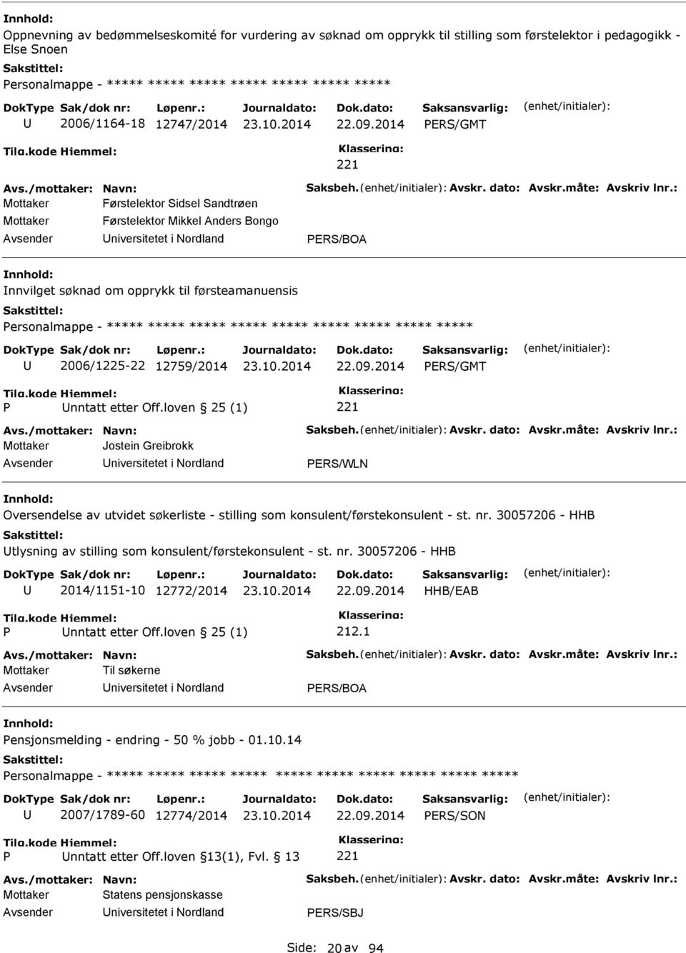 : Mottaker Førstelektor idsel andtrøen Mottaker Førstelektor Mikkel Anders Bongo niversitetet i Nordland ER/BOA nnvilget søknad om opprykk til førsteamanuensis ersonalmappe - ***** ***** ***** *****