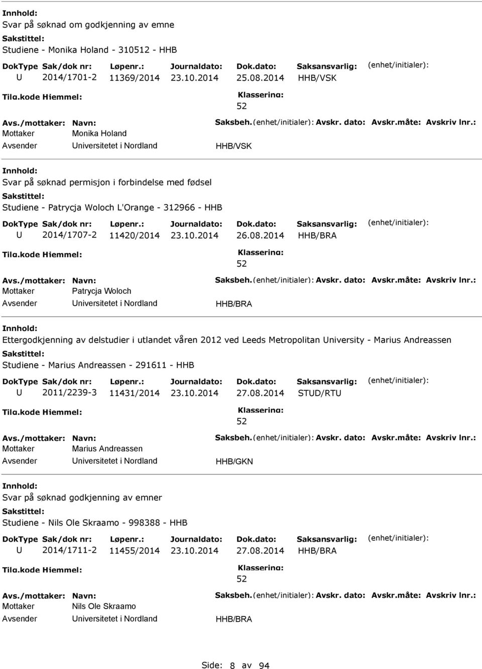 2014 HHB/BRA 52 Avs./mottaker: Navn: aksbeh. Avskr. dato: Avskr.måte: Avskriv lnr.