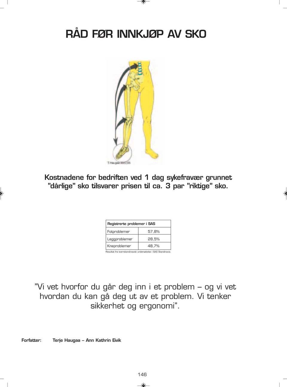 Registrerte problemer i SAS Fotproblemer 57,8% Leggproblemer 28,5% Kneproblemer 48,7% Resultat fra