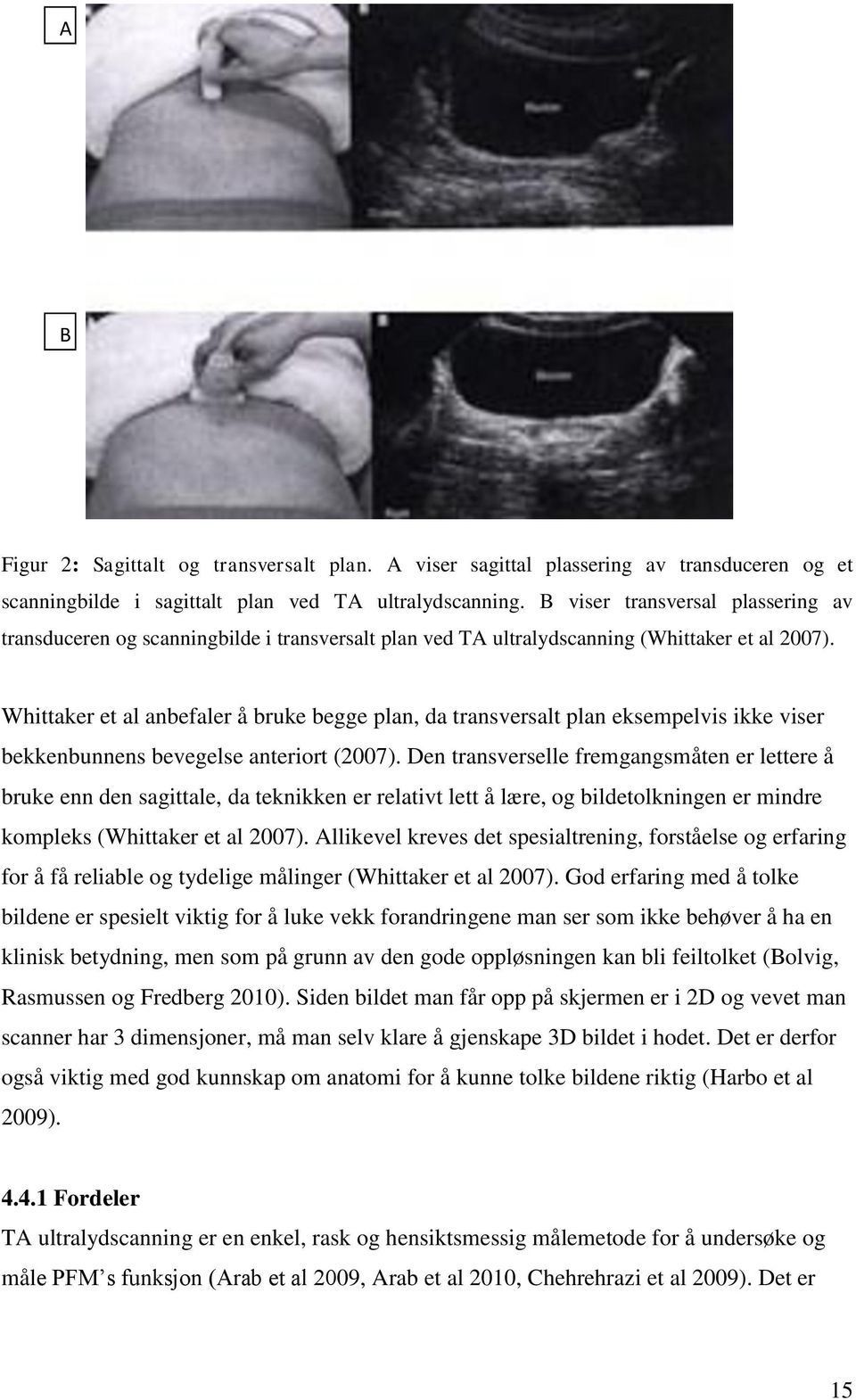 Whittaker et al anbefaler å bruke begge plan, da transversalt plan eksempelvis ikke viser bekkenbunnens bevegelse anteriort (2007).