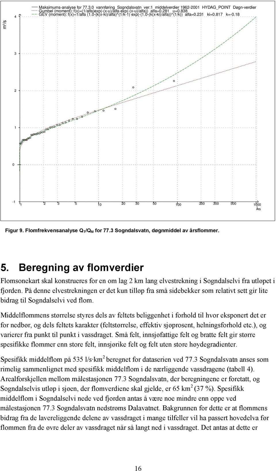 Flomfrekvensanalyse Q T/Q M for 77.3 Sogndalsvatn, døgnmiddel av årsflommer. 5.