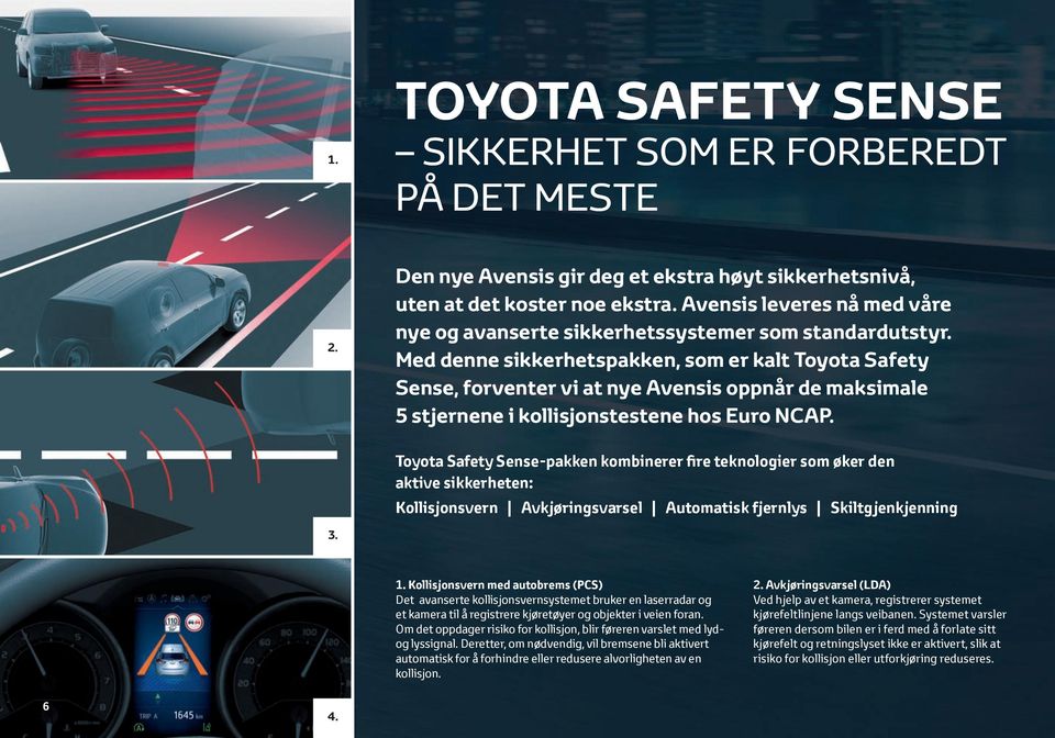 Med denne sikkerhetspakken, som er kalt Toyota Safety Sense, forventer vi at nye Avensis oppnår de maksimale 5 stjernene i kollisjonstestene hos Euro NCAP.