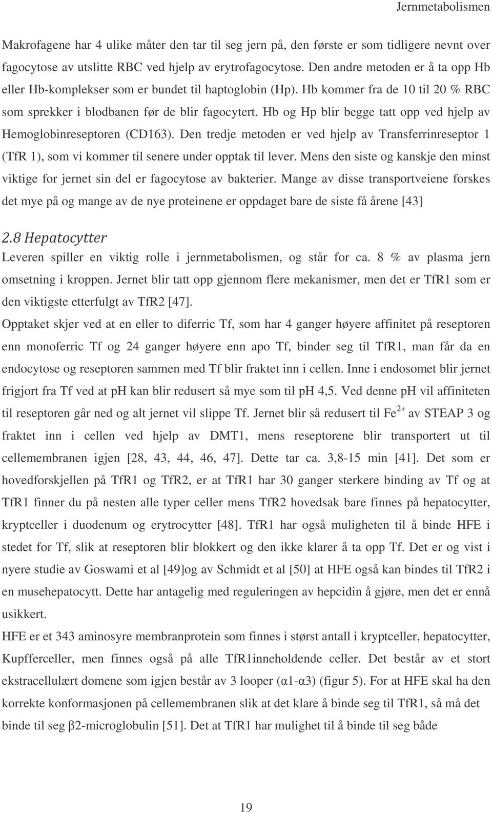 Hb og Hp blir begge tatt opp ved hjelp av Hemoglobinreseptoren (CD163). Den tredje metoden er ved hjelp av Transferrinreseptor 1 (TfR 1), som vi kommer til senere under opptak til lever.