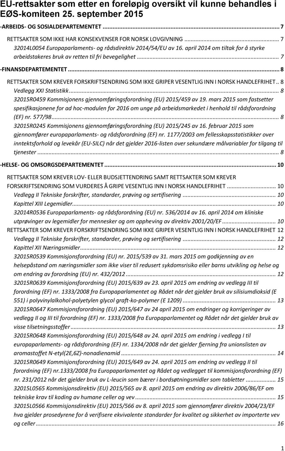 .. 8 RETTSAKTER SOM KREVER FORSKRIFTSENDRING SOM IKKE GRIPER VESENTLIG INN I NORSK HANDLEFRIHET.. 8 Vedlegg XXI Statistikk... 8 32015R0459 Kommisjonens gjennomføringsforordning (EU) 2015/459 av 19.