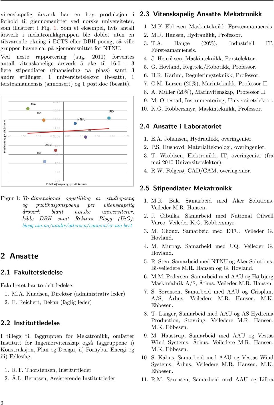 Ved neste rapportering (aug. 2011) forventes antall vitenskapelige årsverk å øke til 16.