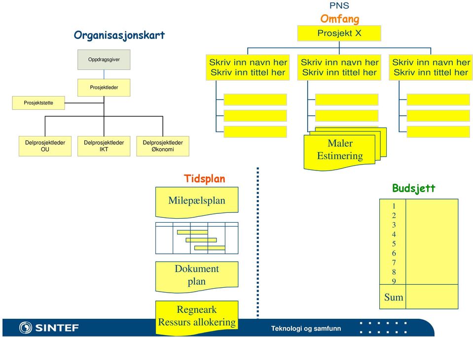 Prosjektstøtte Delprosjektleder OU Delprosjektleder IKT Delprosjektleder Økonomi Maler Estimering