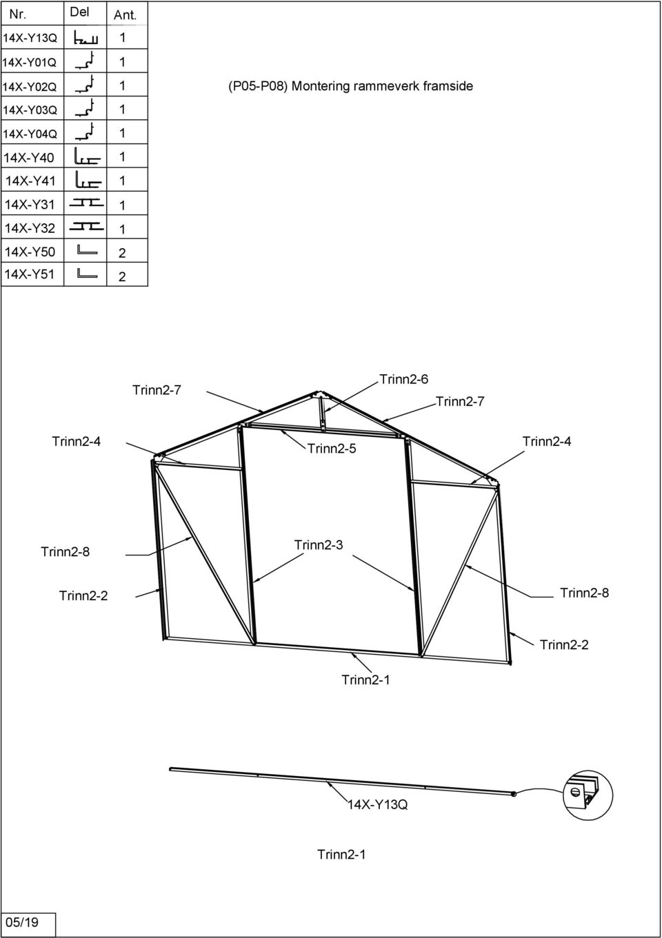 4X-Y50 2 4X-Y5 2 (P05-P08) Montering rammeverk framside Trinn2-7