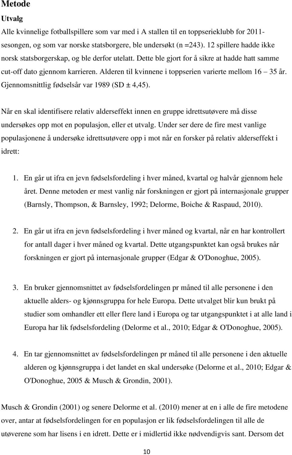 Alderen til kvinnene i toppserien varierte mellom 16 35 år. Gjennomsnittlig fødselsår var 1989 (SD ± 4,45).