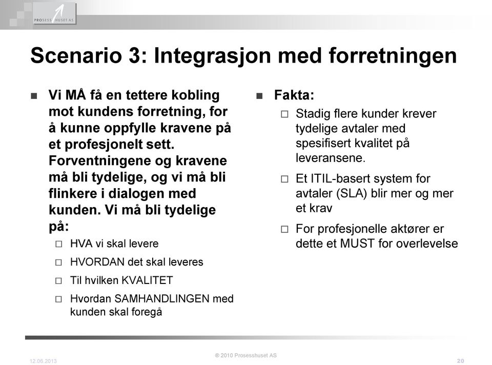 Vi må bli tydelige på: HVA vi skal levere Fakta: Stadig flere kunder krever tydelige avtaler med spesifisert kvalitet på leveransene.