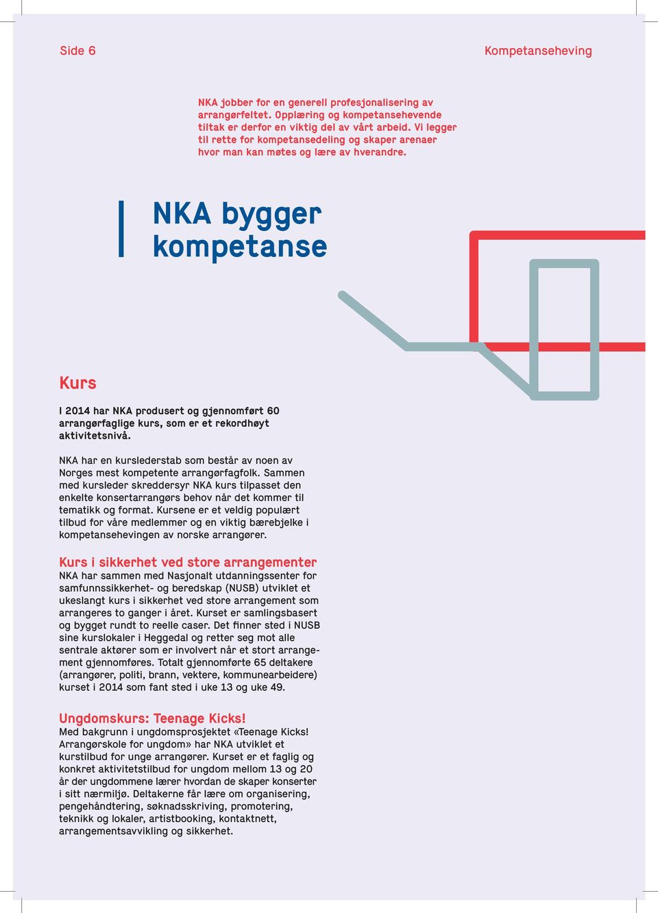 NKA bygger kompetanse Kurs I 2014 har NKA produsert og gjennomført 60 arrangørfaglige kurs, som er et rekordhøyt aktivitetsnivå.