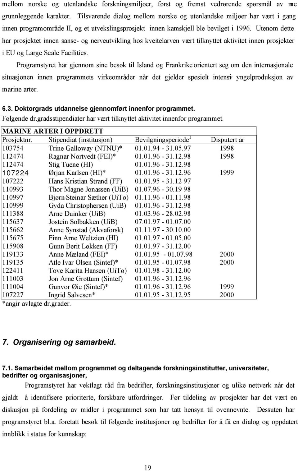 Utenom dette har prosjektet innen sanse- og nerveutvikling hos kveitelarven vært tilknyttet aktivitet innen prosjekter i EU og Large Scale Facilities.