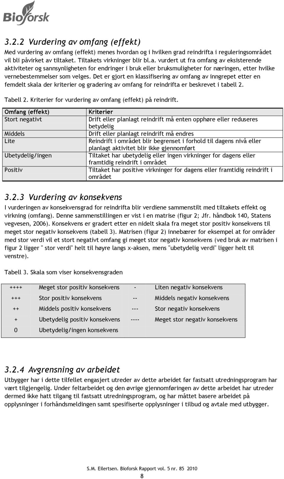 Kriterier for vurdering av omfang (effekt) på reindrift.