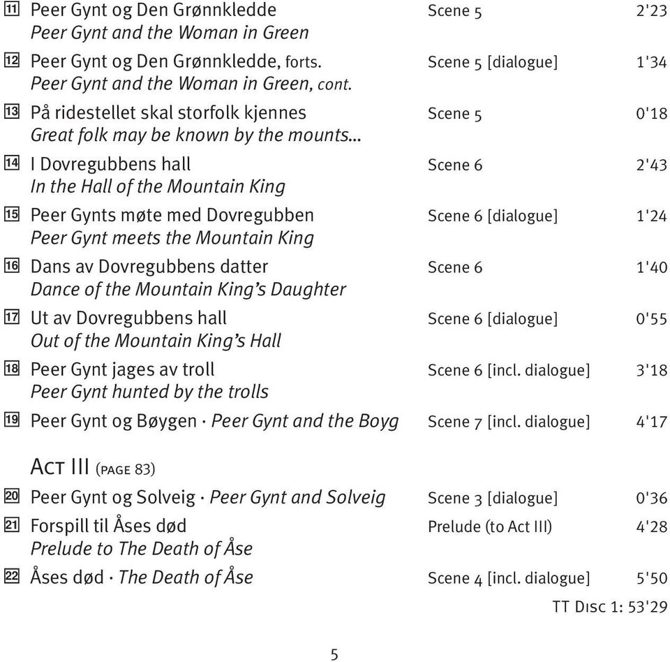 På ridestellet skal storfolk kjennes Scene 5 0'18 Great folk may be known by the mounts I Dovregubbens hall Scene 6 2'43 In the Hall of the Mountain King Peer Gynts møte med Dovregubben Scene 6