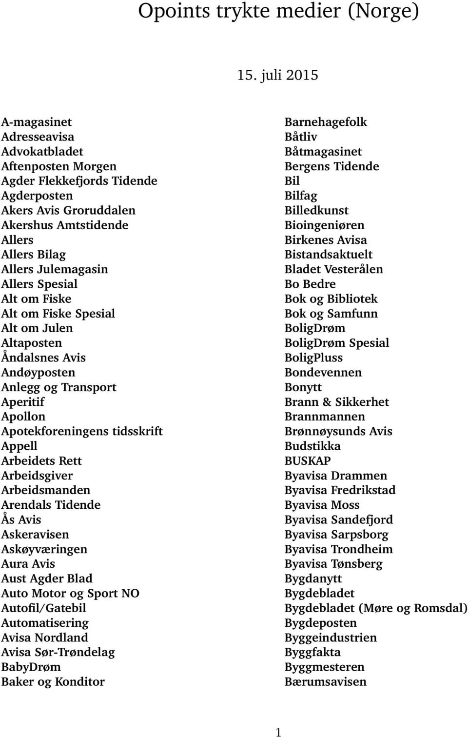 Spesial Alt om Fiske Alt om Fiske Spesial Alt om Julen Altaposten Åndalsnes Avis Andøyposten Anlegg og Transport Aperitif Apollon Apotekforeningens tidsskrift Appell Arbeidets Rett Arbeidsgiver