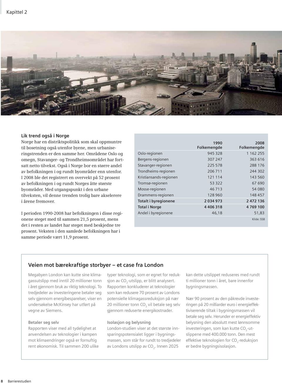 I 2008 ble det registrert en overvekt på 52 prosent av befolkningen i og rundt Norges åtte største byområder.