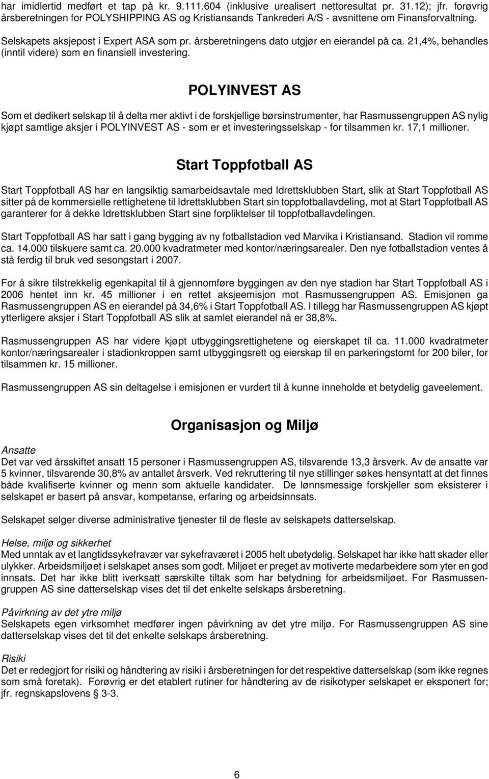 21,4%, behandles (inntil videre) som en finansiell investering.