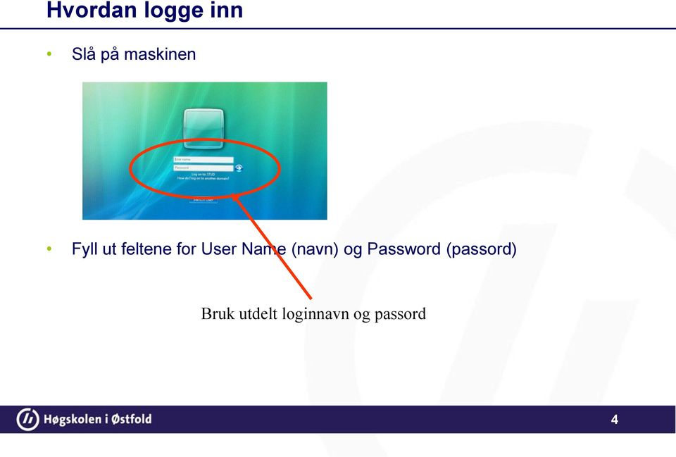 User Name (navn) og Password