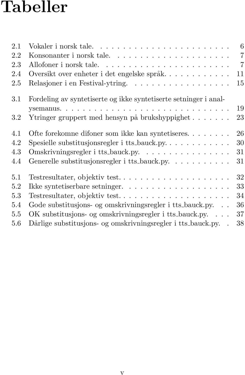 2 Ytringer gruppert med hensyn på brukshyppighet....... 23 4.1 Ofte forekomne difoner som ikke kan syntetiseres........ 26 4.2 Spesielle substitusjonsregler i tts bauck.py............ 30 4.