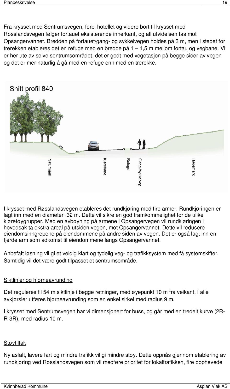 Vi er her ute av selve sentrumsområdet, det er godt med vegetasjon på begge sider av vegen og det er mer naturlig å gå med en refuge enn med en trerekke.