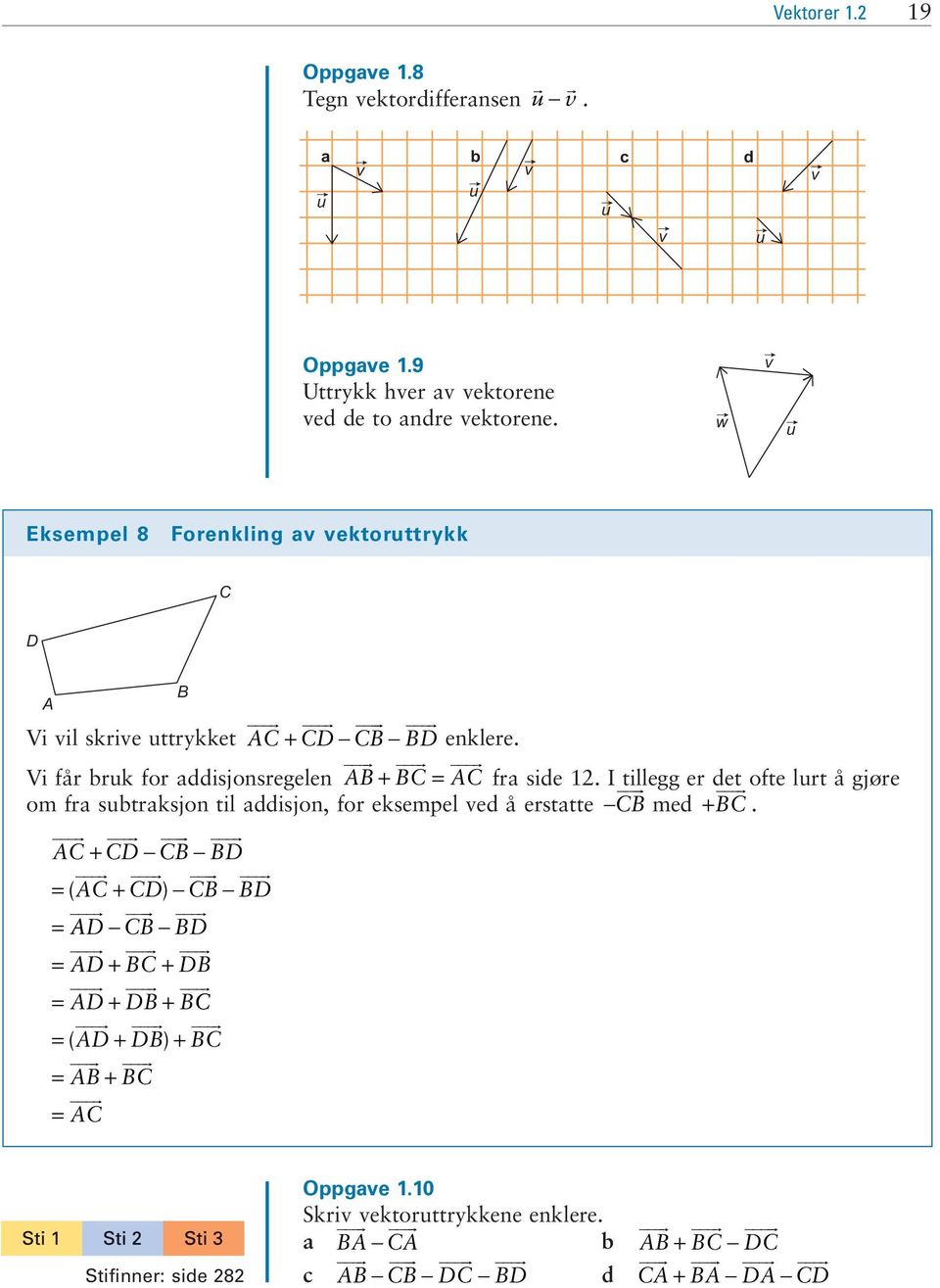 lrt å gjøre om fra sbtraksjon til addisjon, for eksempel ed å erstatte CB med +BC AC + CD CB BD = ( AC + CD) CB BD = AD CB BD = AD + BC + DB