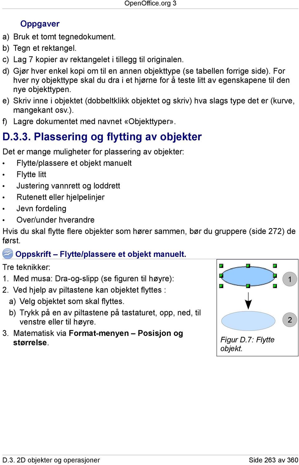 e) Skriv inne i objektet (dobbeltklikk objektet og skriv) hva slags type det er (kurve, mangekant osv.). f) Lagre dokumentet med navnet «Objekttyper». D.